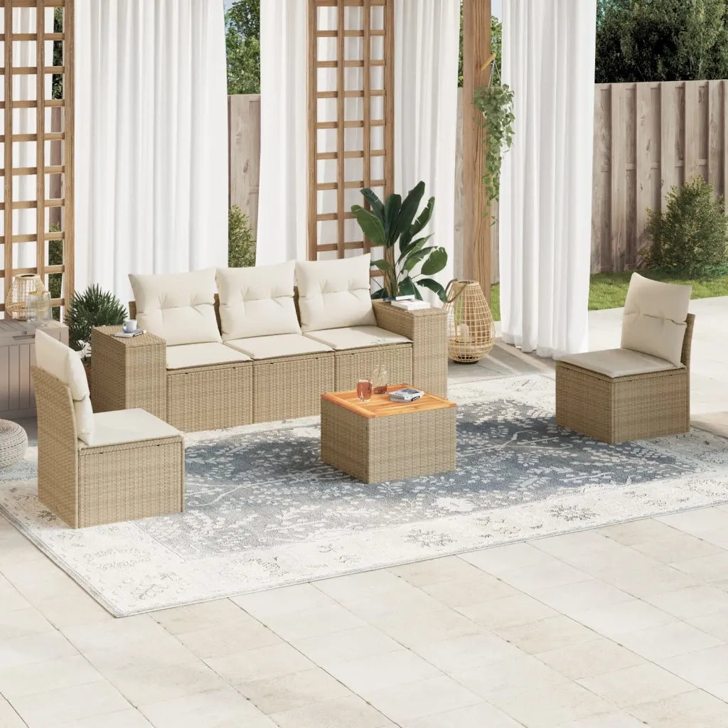Set Divano da Giardino 6 pz con Cuscini Beige in Polyrattan