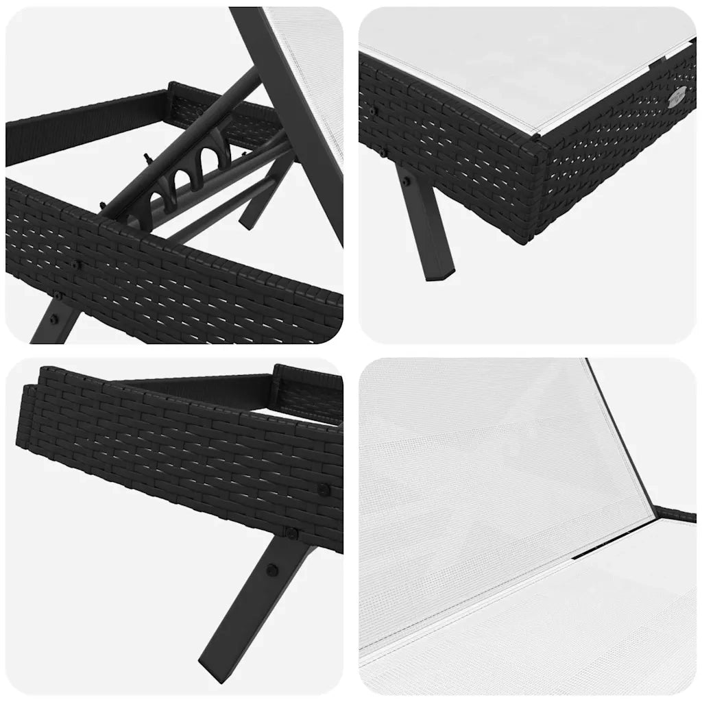 2 pz Lettino Prendisole | Sdraio da giardino | Lettino da sole Nero e Bianco polyrattan