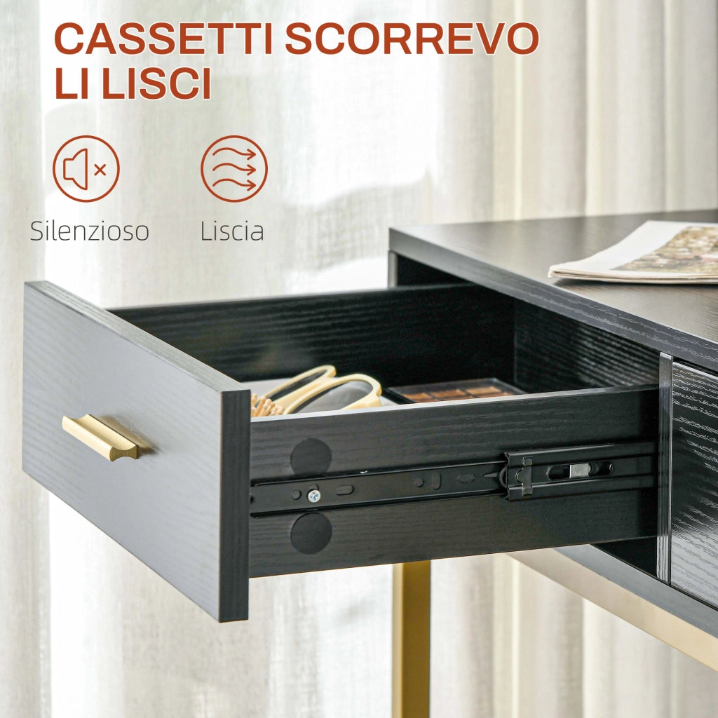 Toeletta con Specchio LED e Sgabello ¨C Xylo ¨C 10 Lampadine, 2 Cassetti, Nero