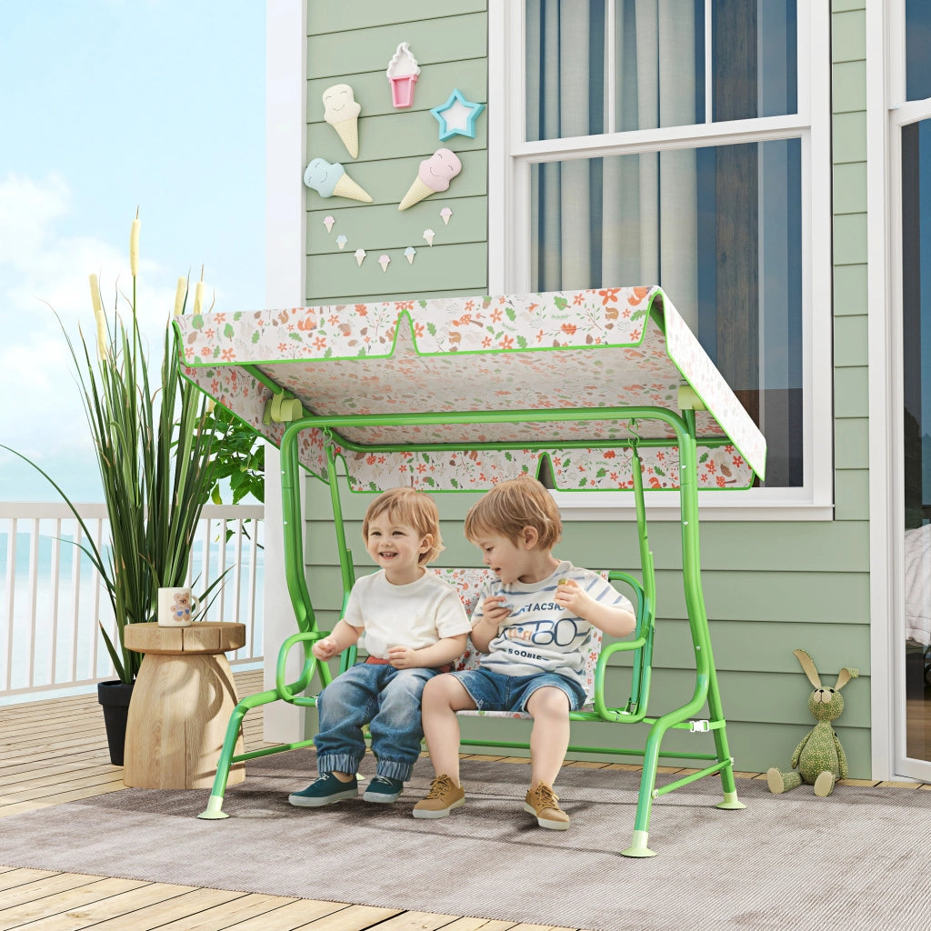 Dondolo per Bambini a 2 Posti con Tettuccio ¨C Xylo ¨C Verde, 112x75x120 cm