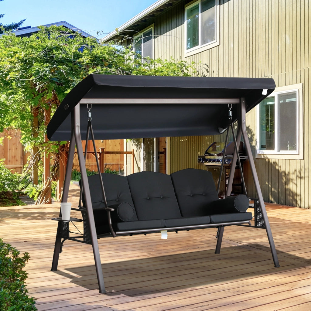 Sedia a dondolo da giardino 3 posti ¨C Minimal ¨C grigio scuro, polyrattan, cuscini