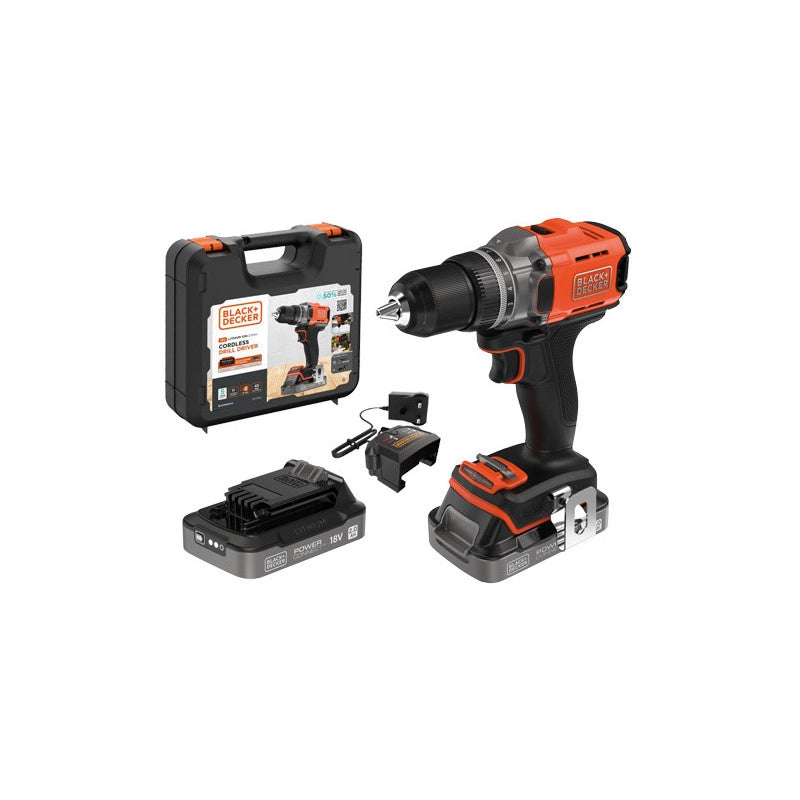 Trapano avvitatore 18V 2.0Ah – 2 batterie – valigetta – Black+Decker BCD382D2XK