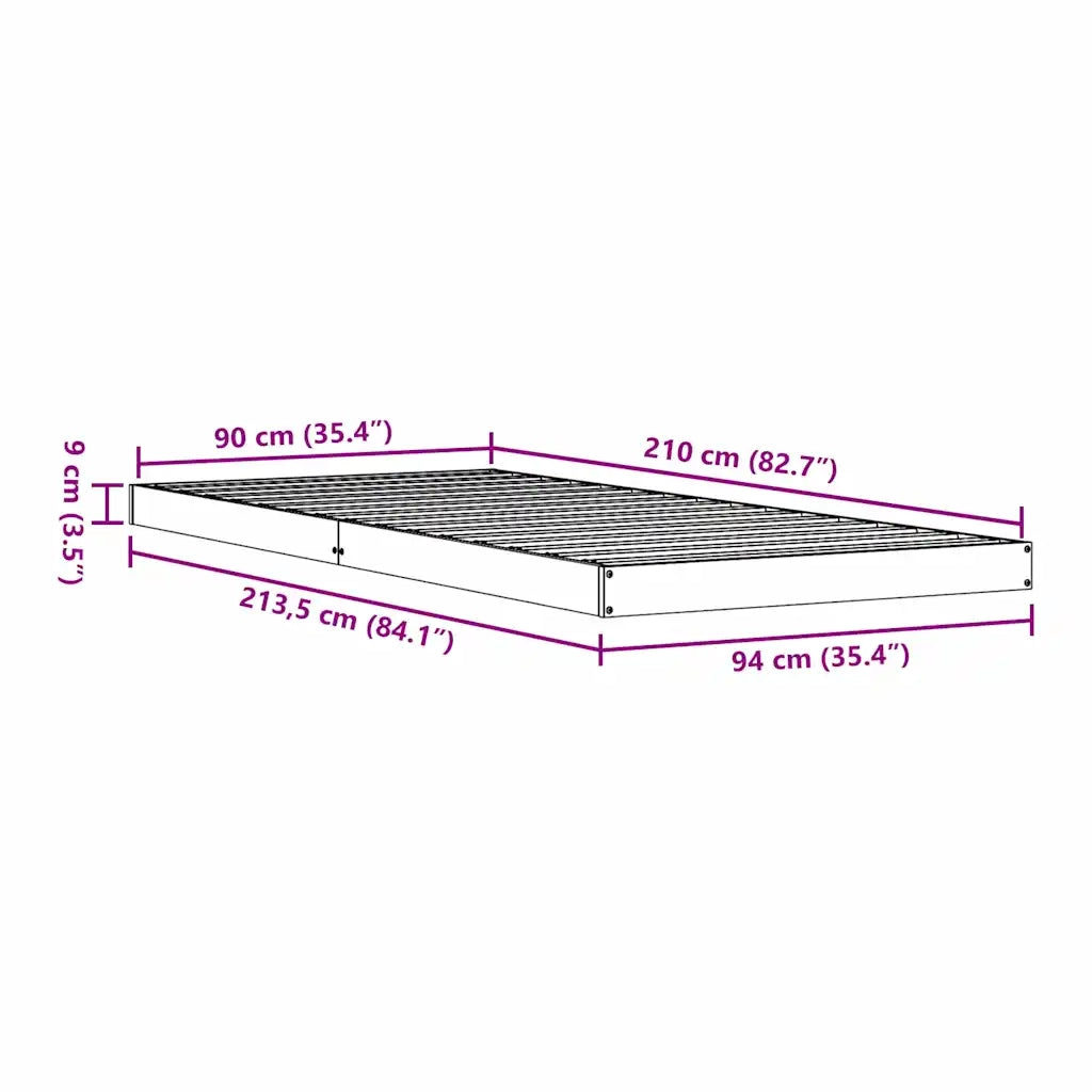 Struttura letto a terra Bianco 90 x 210 cm Pino massello 869735