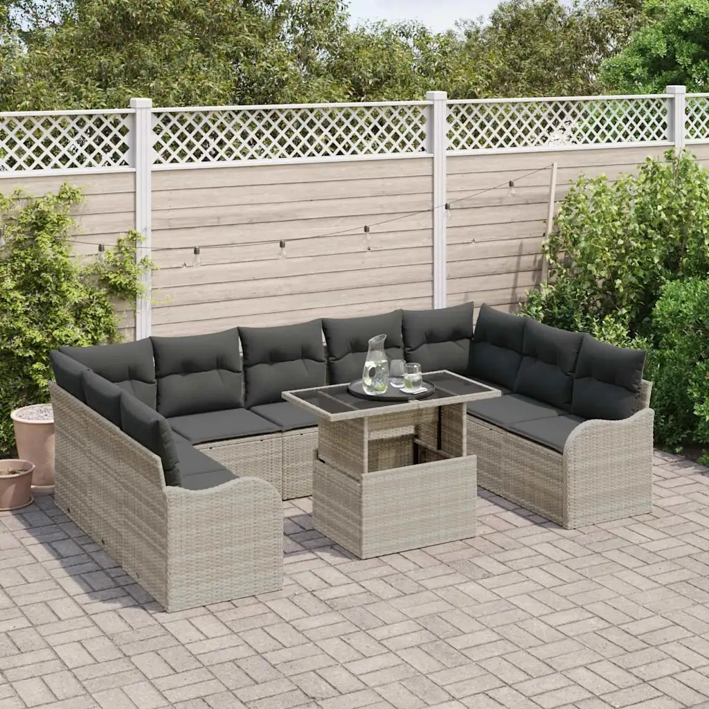 Set Divano da Giardino 10 pcs Grigio chiaro Poly Rattan 3348528