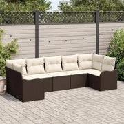 Set Divano da Giardino 7 pcs Marrone e bianco Poly Rattan