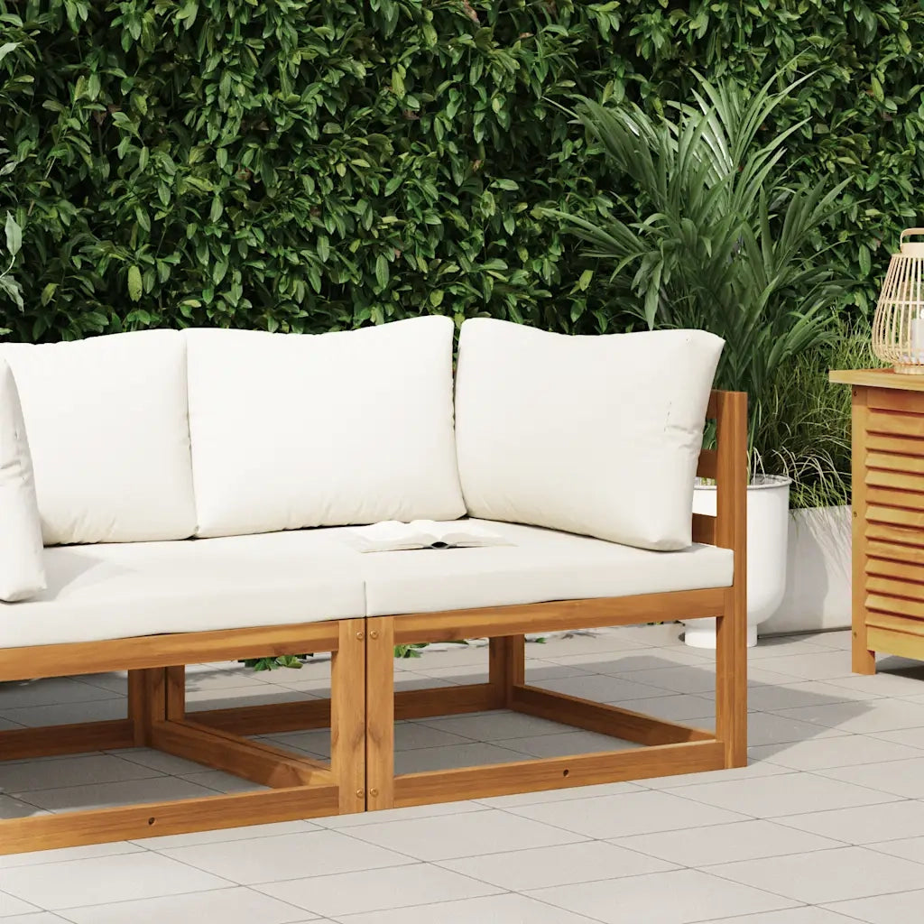 Divano Angolare Modulare Cuscini Bianco Crema Massello d'Acacia