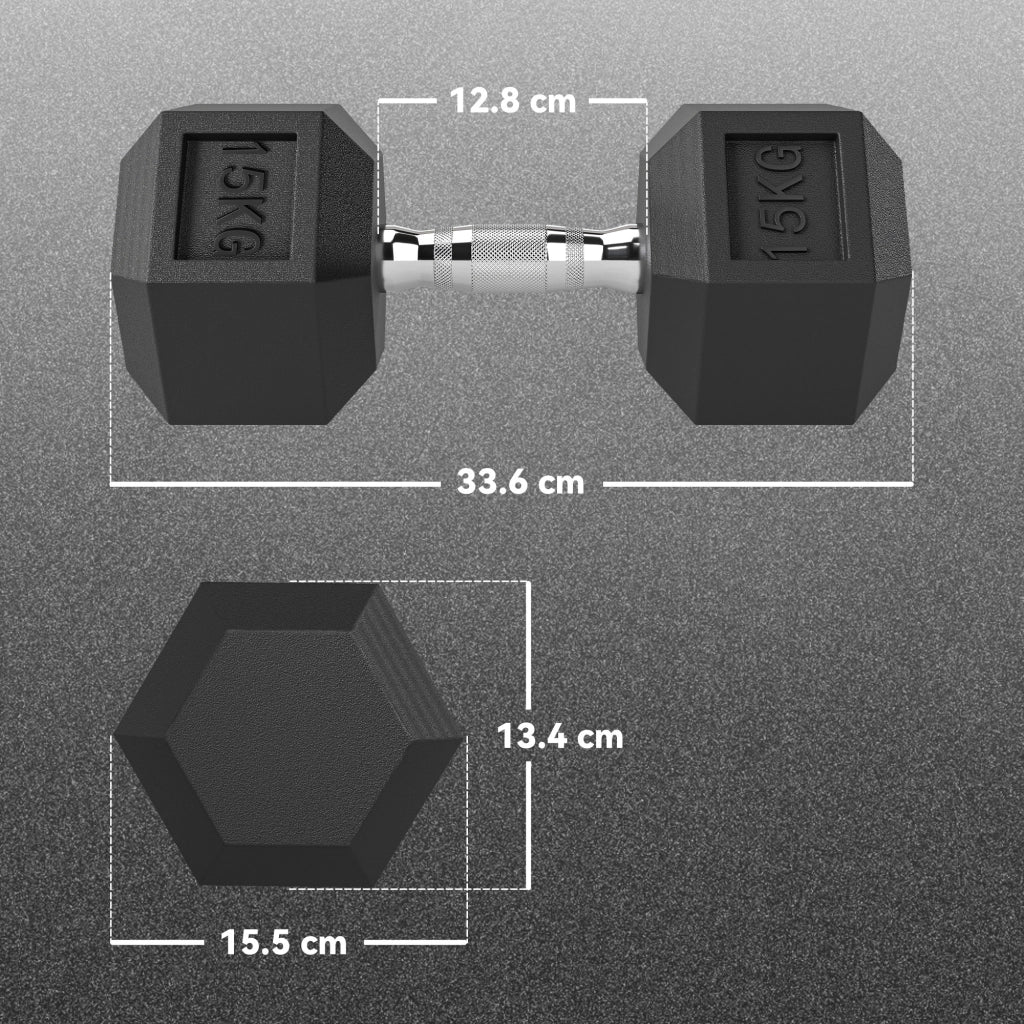 Manubrio 15 kg Esagonale ¨C Minimal ¨C Nero Acciaio Gomma ?15.5x33.6 cm