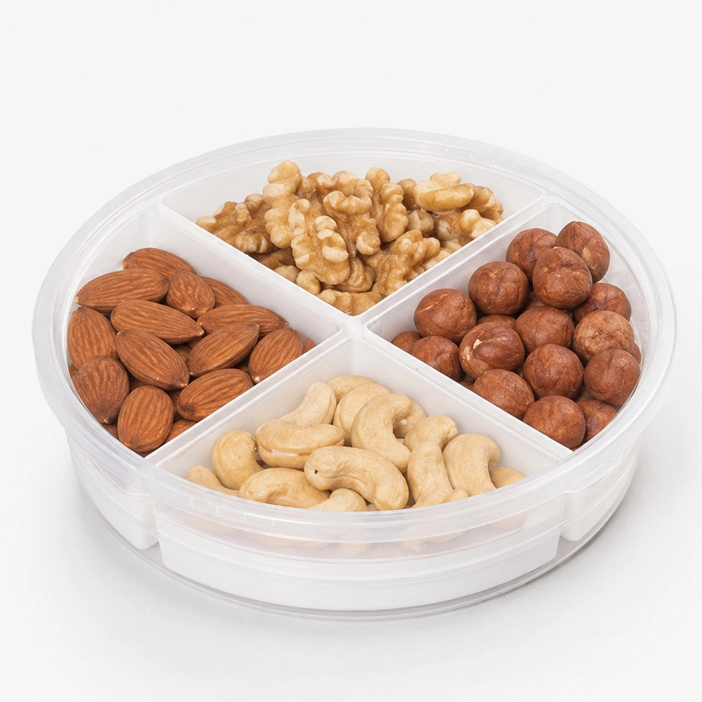 Contenitore Rotondo in Plastica con 4 Comparti Organizer per Alimenti Scomparti