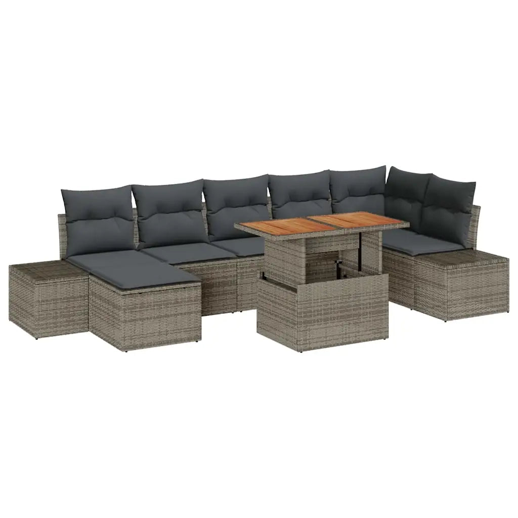 Set Divano da Giardino con cuscino 8 pcs Grigio e Marrone