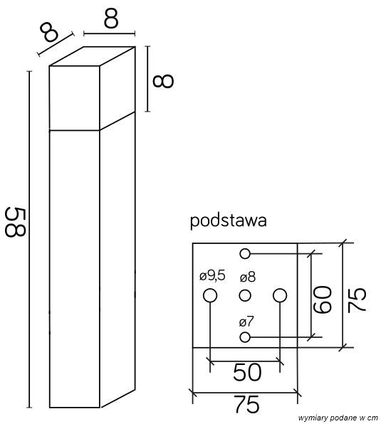 Paletto luce SU-MA Cube CB-580 58cm E27 argento IP44
