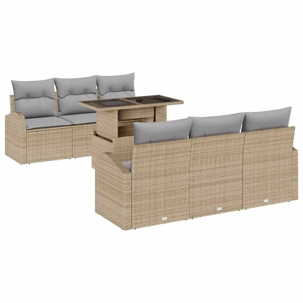 Set Divano da Giardino 7 pcs Beige Rattan in Polipropilene