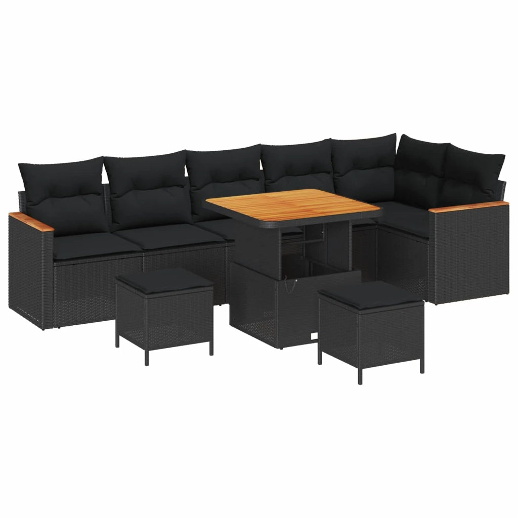 Set Divano da Giardino 9 pcs Nero polyrattan