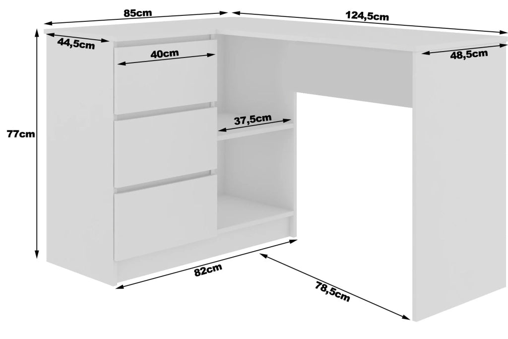 Scrivania angolare AKORD B16 Quercia Craft 124 cm 3 cassetti 124x85x77 cm Modello a sinistra