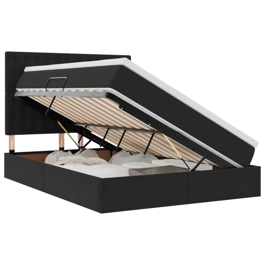 Letto con contenitore e LED con led Nero 140 x 190 cm Velluto