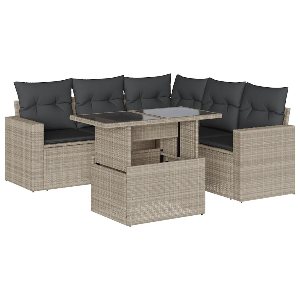 Set Divano da Giardino 6pz con Cuscini Grigio Chiaro Polyrattan 3267272