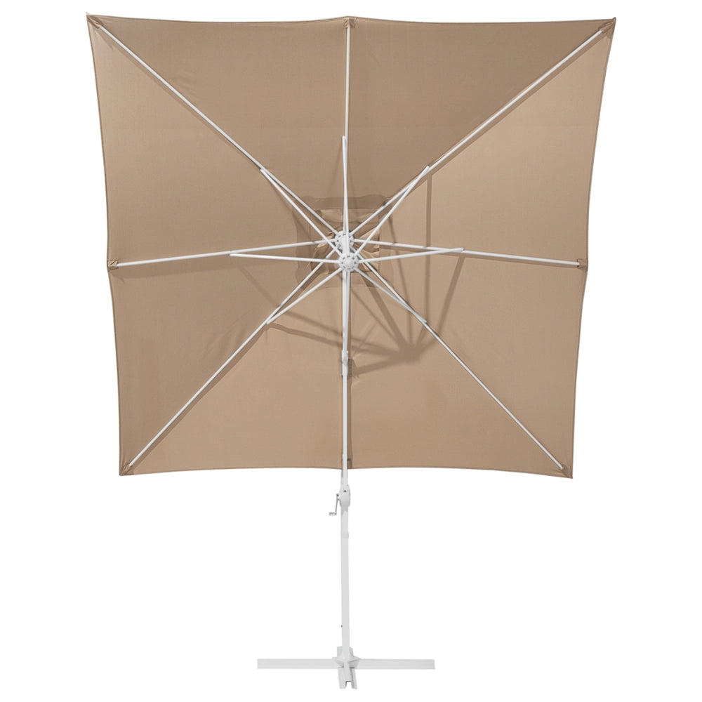 Ombrellone da giardino Sabbia Beige Baldacchino Palo in acciaio bianco 235 cm Resistente alle intemperie Cantilever con meccanismo a manovella