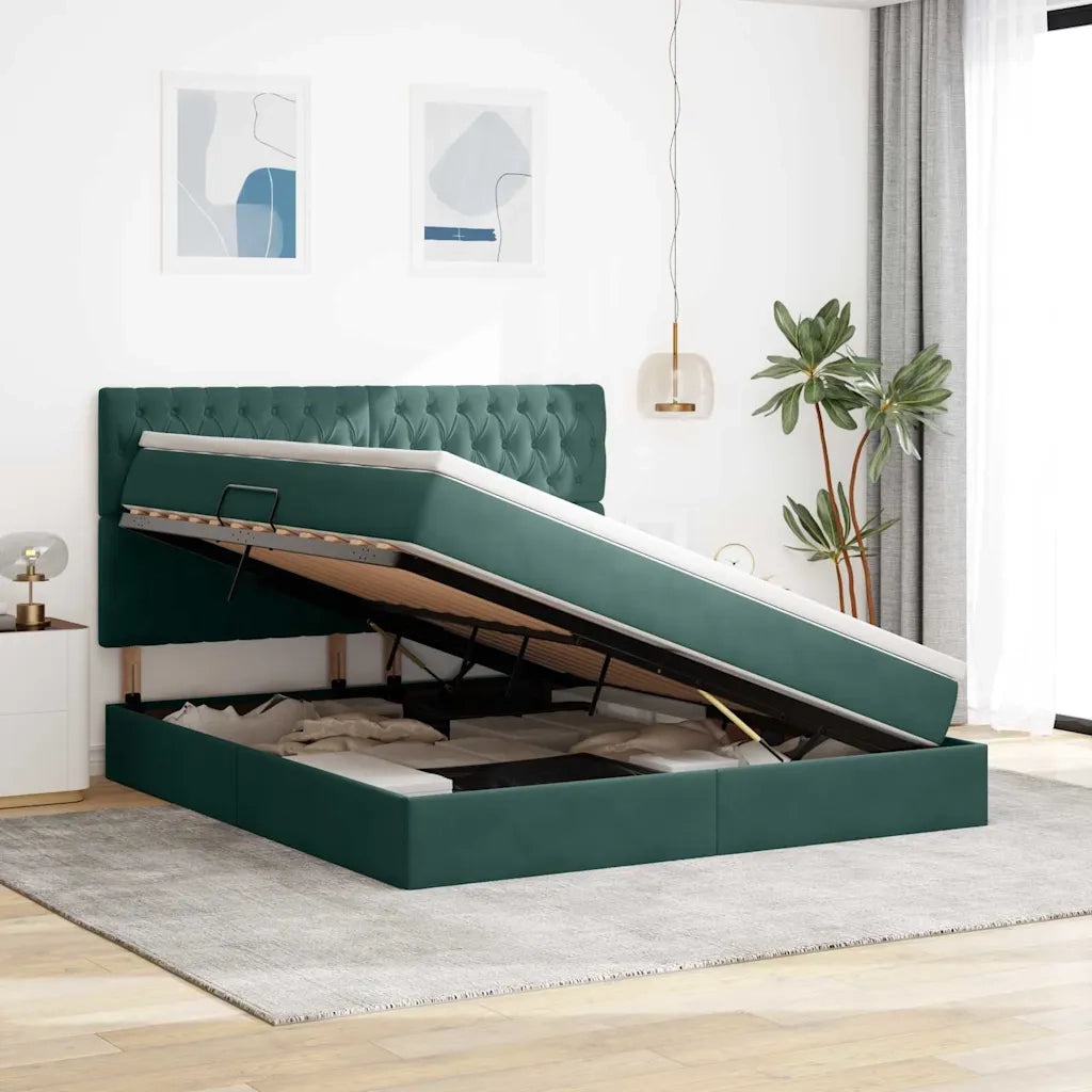 Letto con contenitore e LED Verde Scuro 180 x 200 cm Velluto