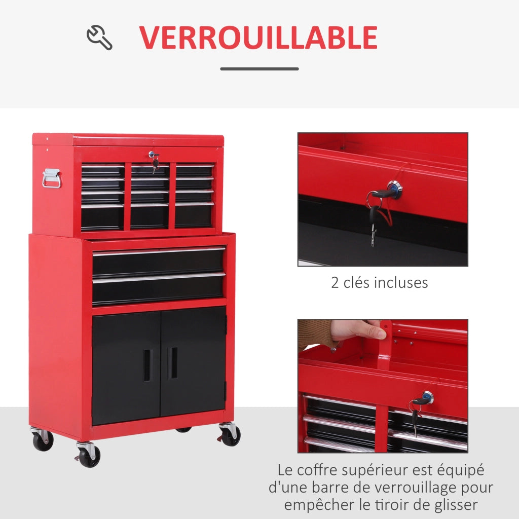 Cassettiera con 6 cassetti e cassa mobile ¨C Minimal ¨C acciaio rosso e nero