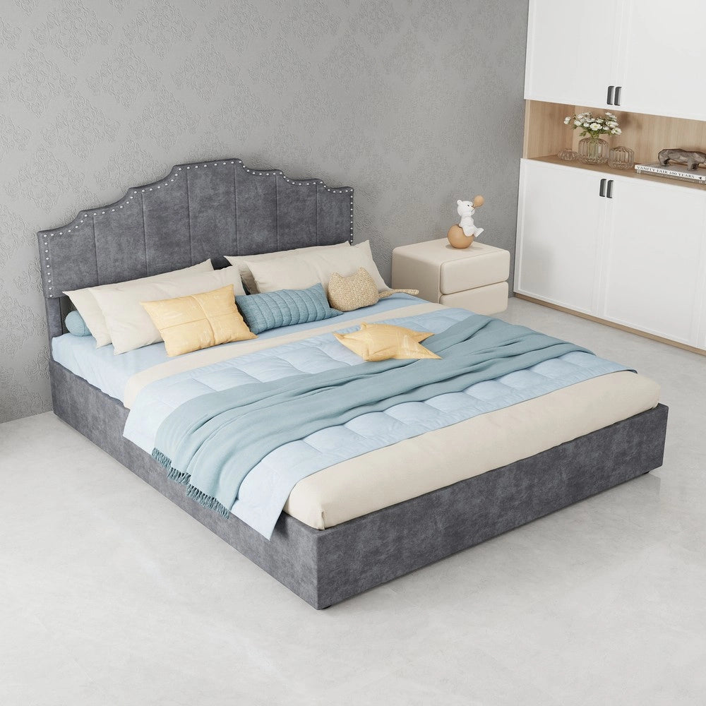 Letto Contenitore Imbottito ¨C MINIMAL ¨C Grigio 160x200 con Materasso