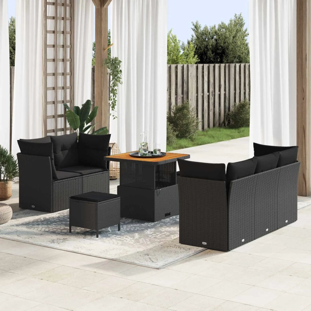 Set Divano da Giardino con cuscino con archiviazione 8 pcs Nero