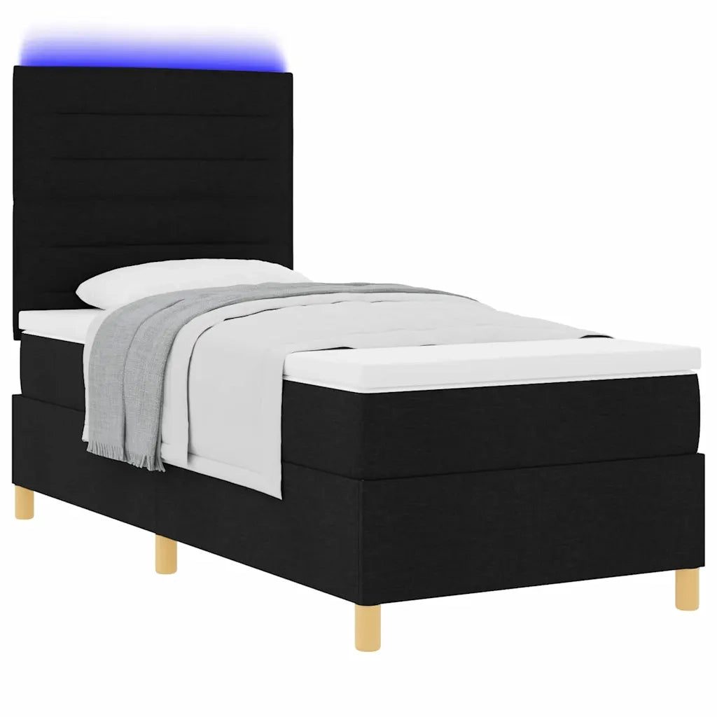 Letto a Sorgente LED con materasso Nero 80 x 200 cm Tessuto