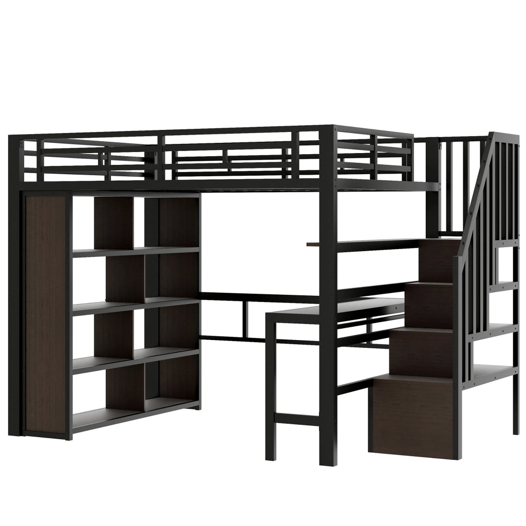 Letto a castello con scrivania - Zephmum - 140x200 cm - Nero - con LED e ripiani