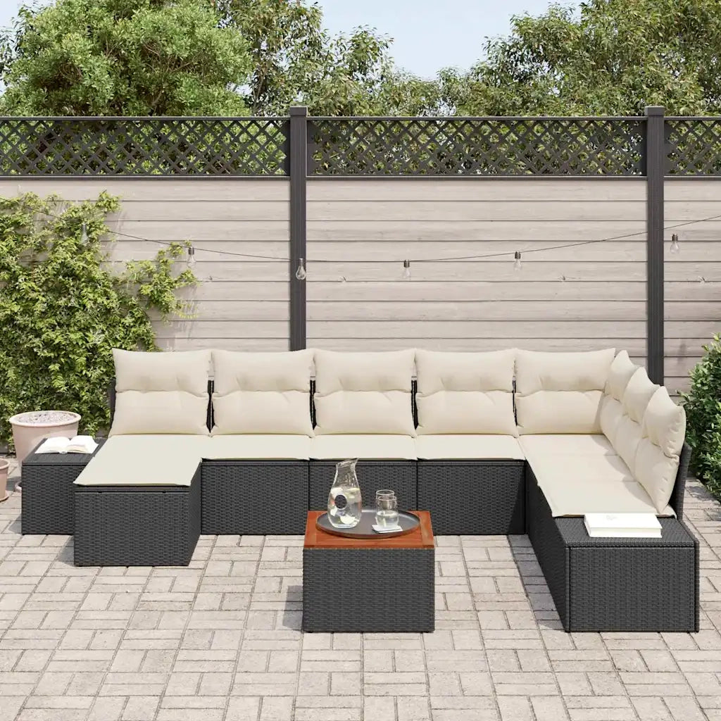 Set Divano da Giardino con cuscino 9 pcs Nero polyrattan 3347992