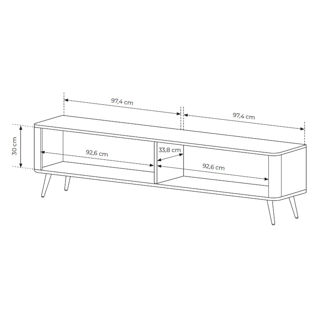 Kala, Mobile Porta tv 2 Ripiani, 200x38x51h cm Bianco