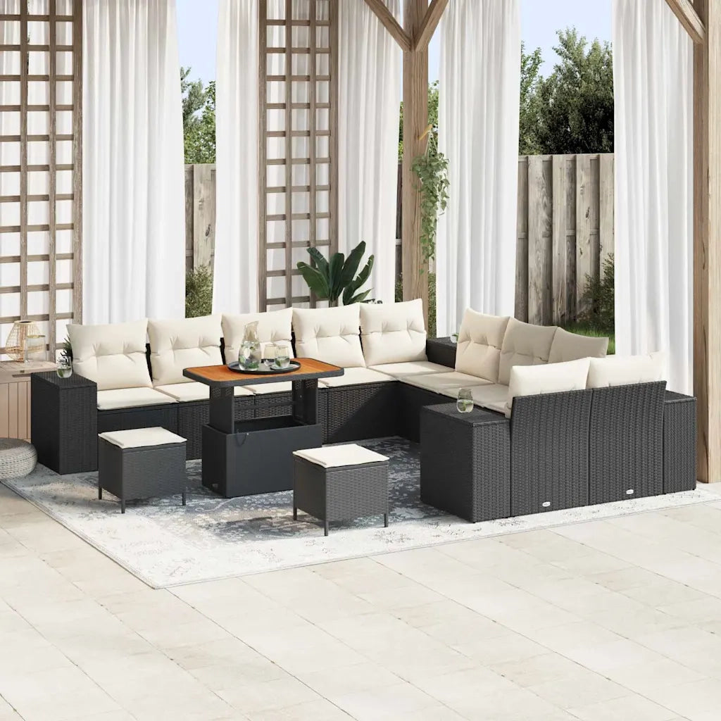 Set Divano da Giardino con cuscino 13 pcs Nero polyrattan