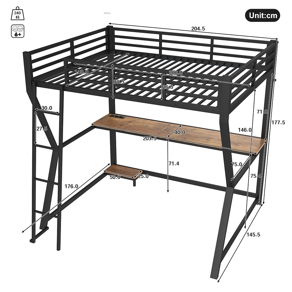 Letto a soppalco - Xylo - 140x200 cm nero LED con USB
