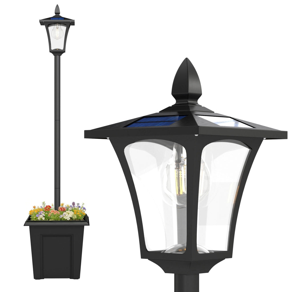 Lampada da giardino solare con fioriera ¨C zephmum ¨C nero 160cm