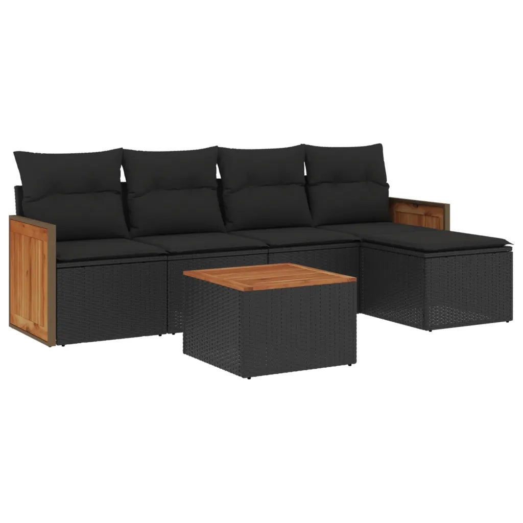Set Divano da Giardino 6 pz con Cuscini Nero in Polyrattan 3227602