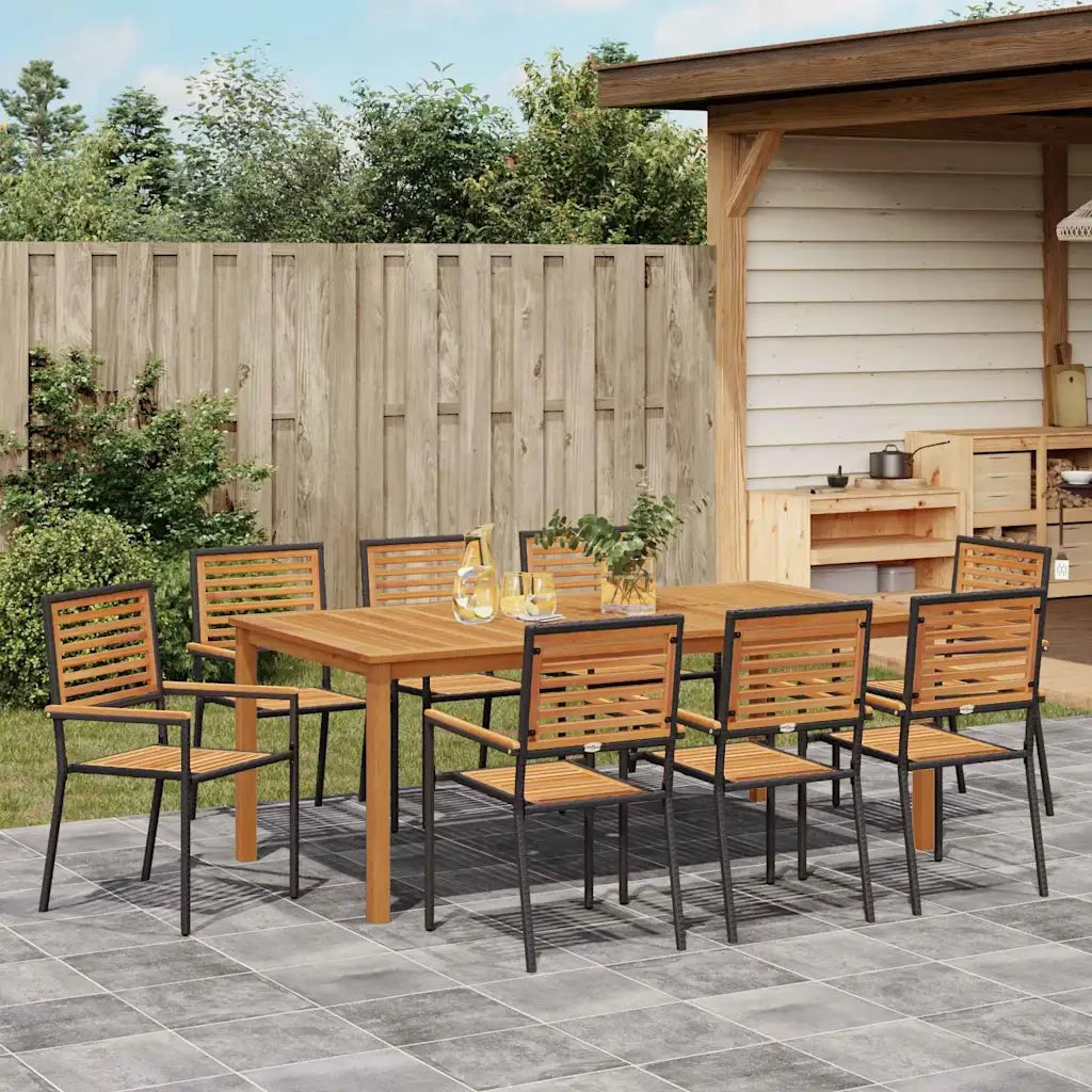 Set da Pranzo per Giardino 9 pcs Nero Legno di Acacia Massello
