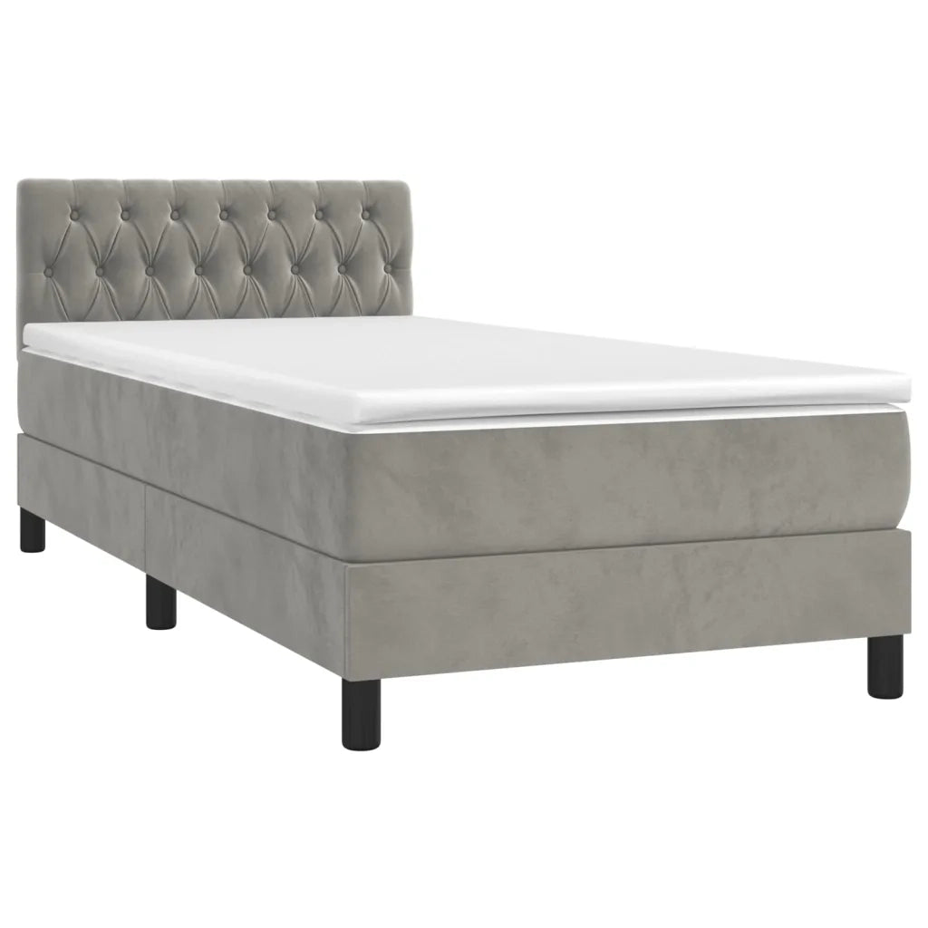 Letto a Molle con Materasso e LED Grigio Chiaro 90x190 cm Velluto
