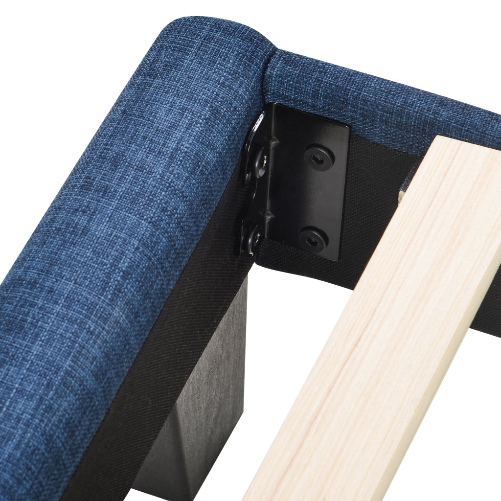 LETTO Imbottito 90x200 cm in lino blu con rete a doghe
