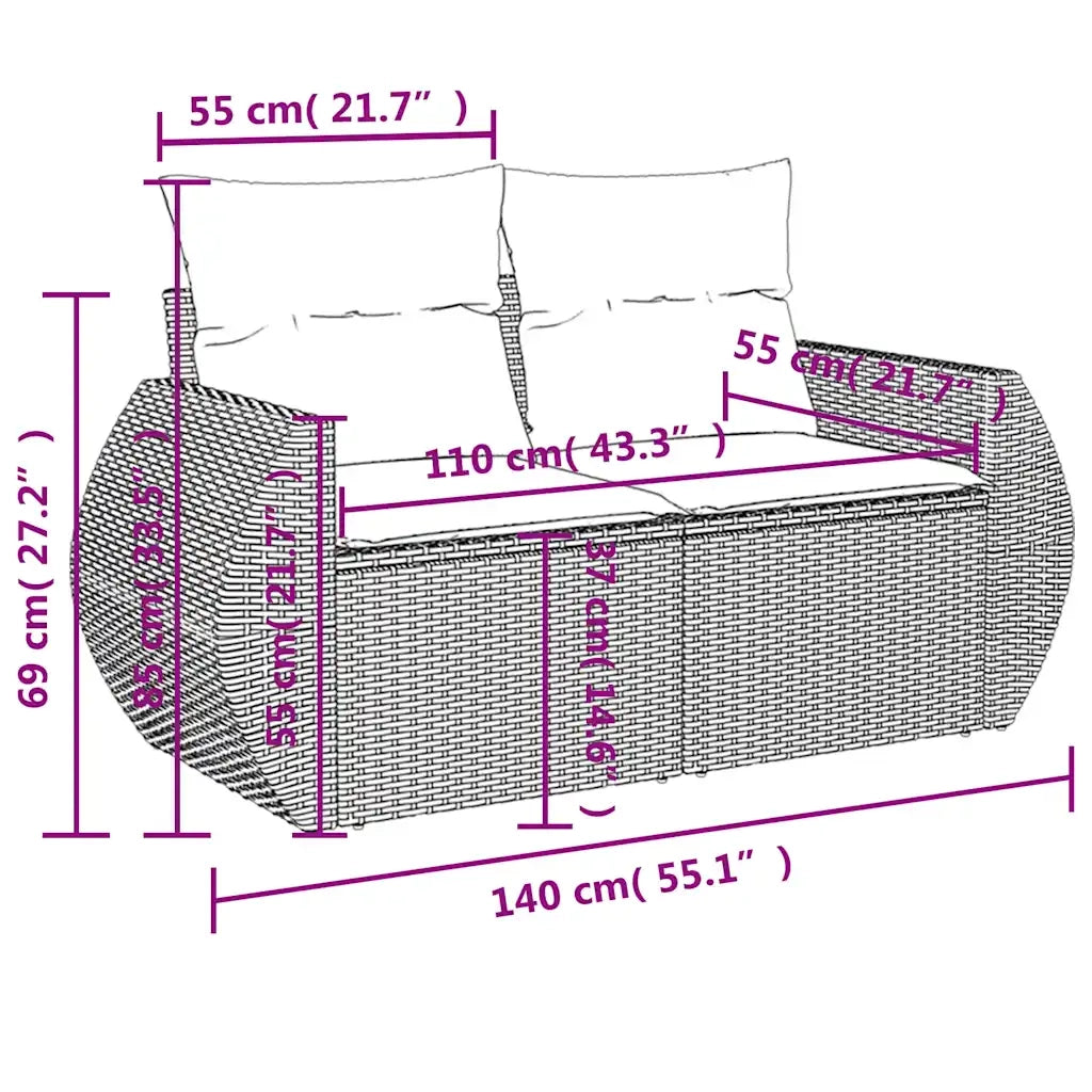 Set Divano da Giardino 5pz con Cuscini Grigio Chiaro Polyrattan 3221371