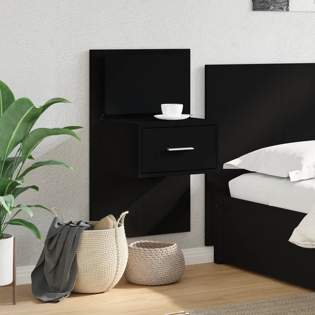 Comodino a Parete con Luci LED Nero 848159