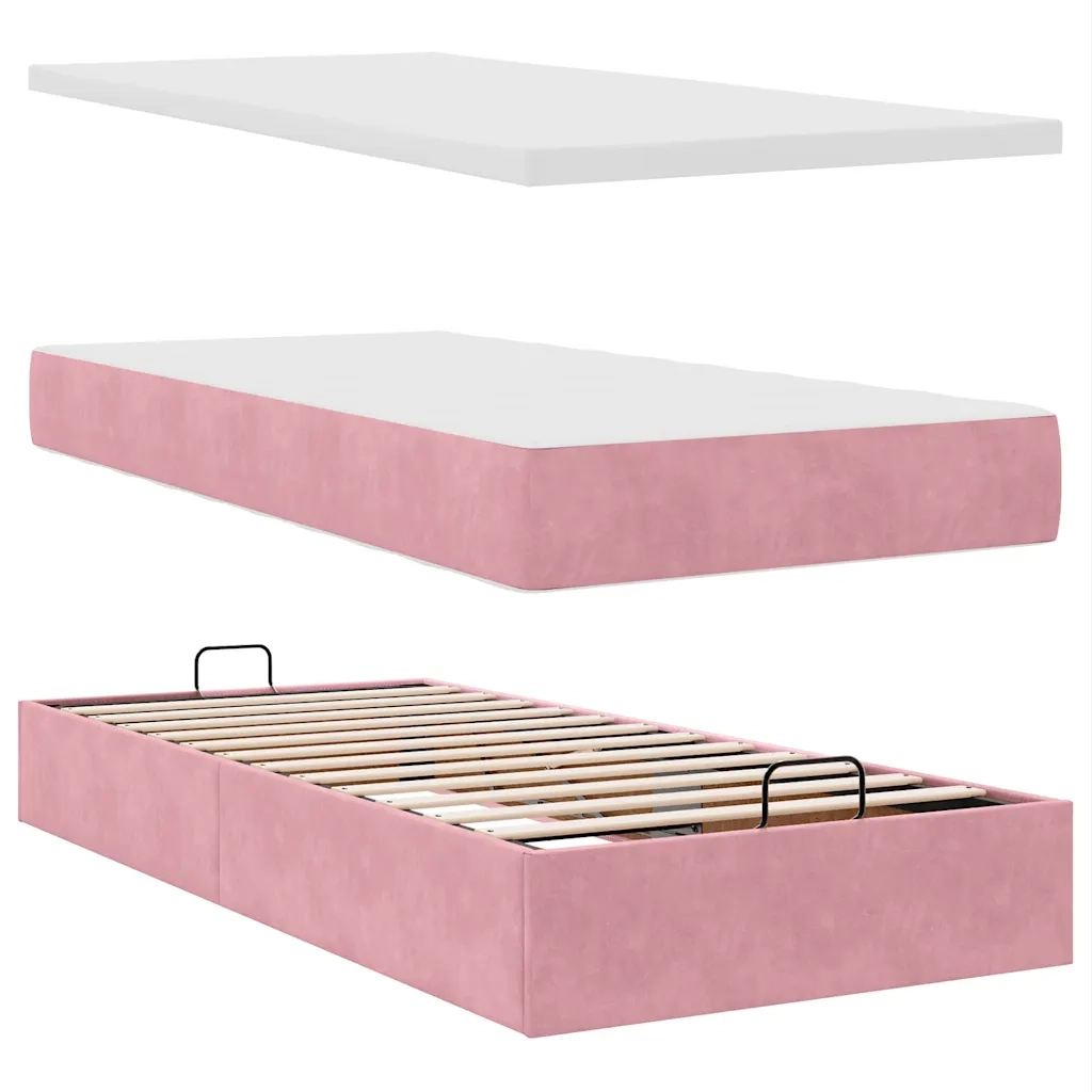 Struttura Letto Pouf con Materassi Rosa 180x200 cm Velluto 3312097