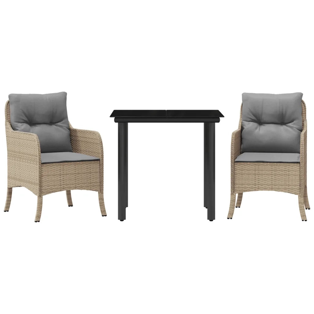 Set da Pranzo da Giardino 3 pz con Cuscini Beige in Polyrattan