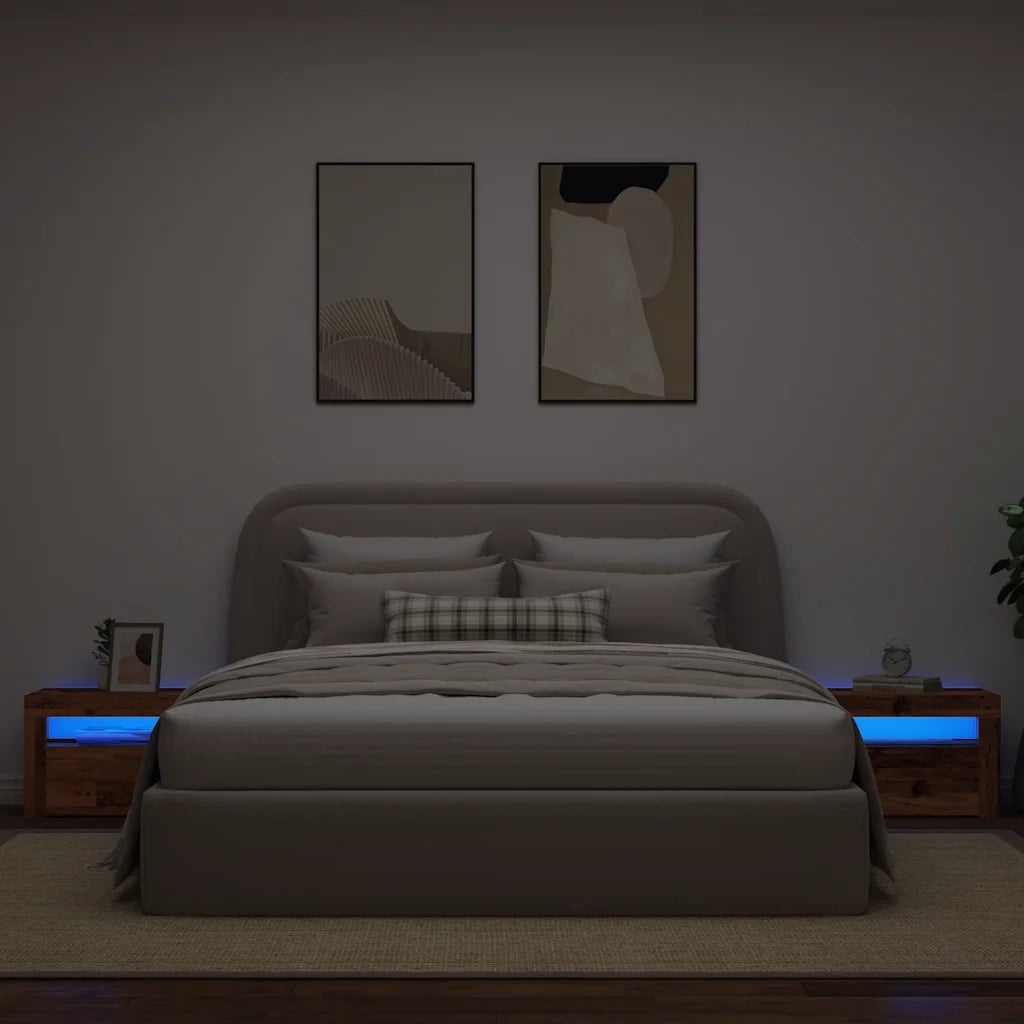 Comodini 2 pz con Luci LED-Set di 2 Tavolino da notte Legno Antico 60x35x40 cm