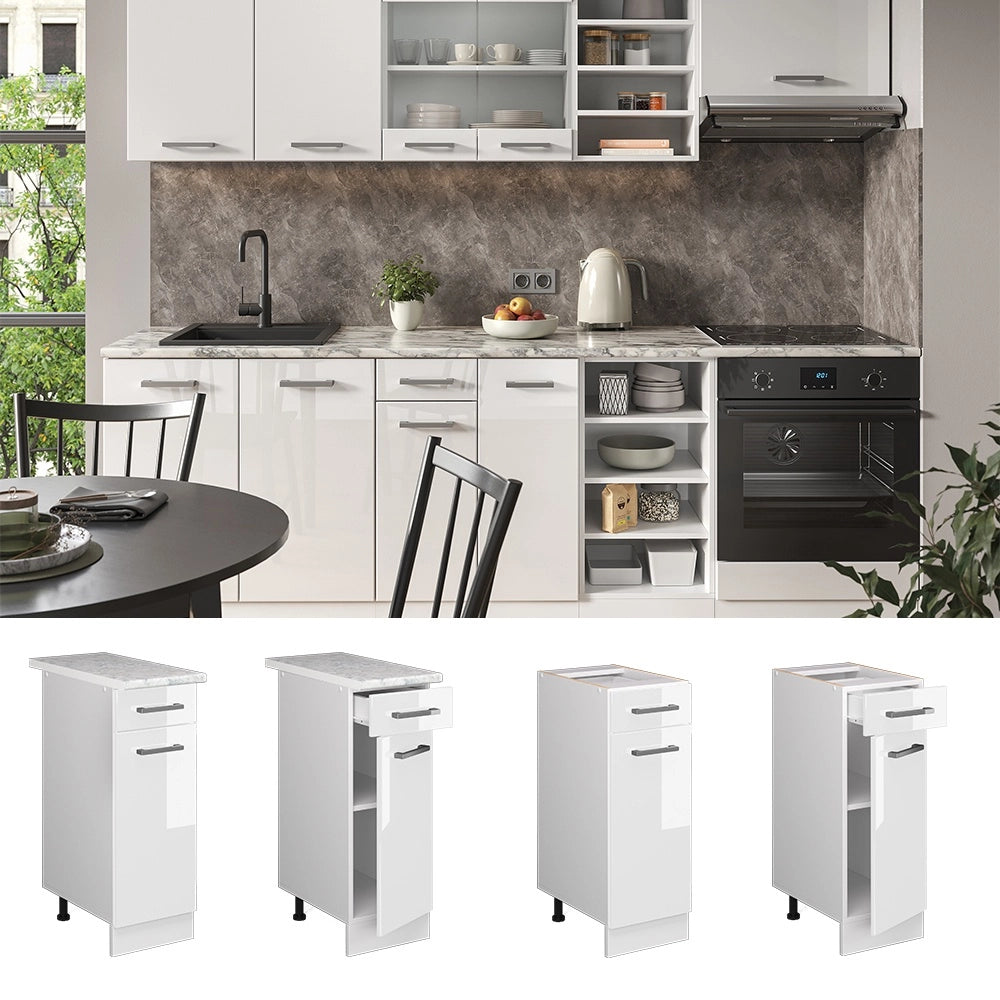 Mobiletto base per cucina R-Line Bianco lucido/Bianco 30 cm, PL Rovere Vicco