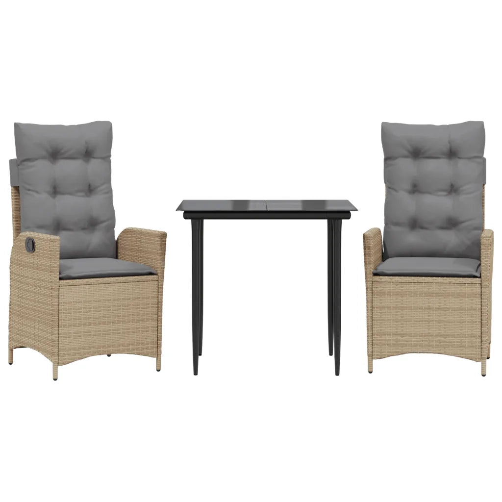 Set da Pranzo da Giardino 3 pz con Cuscini Beige in Polyrattan