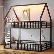 Letto a castello a casetta 140x200cm - Xylo - nero, LED, parapetti