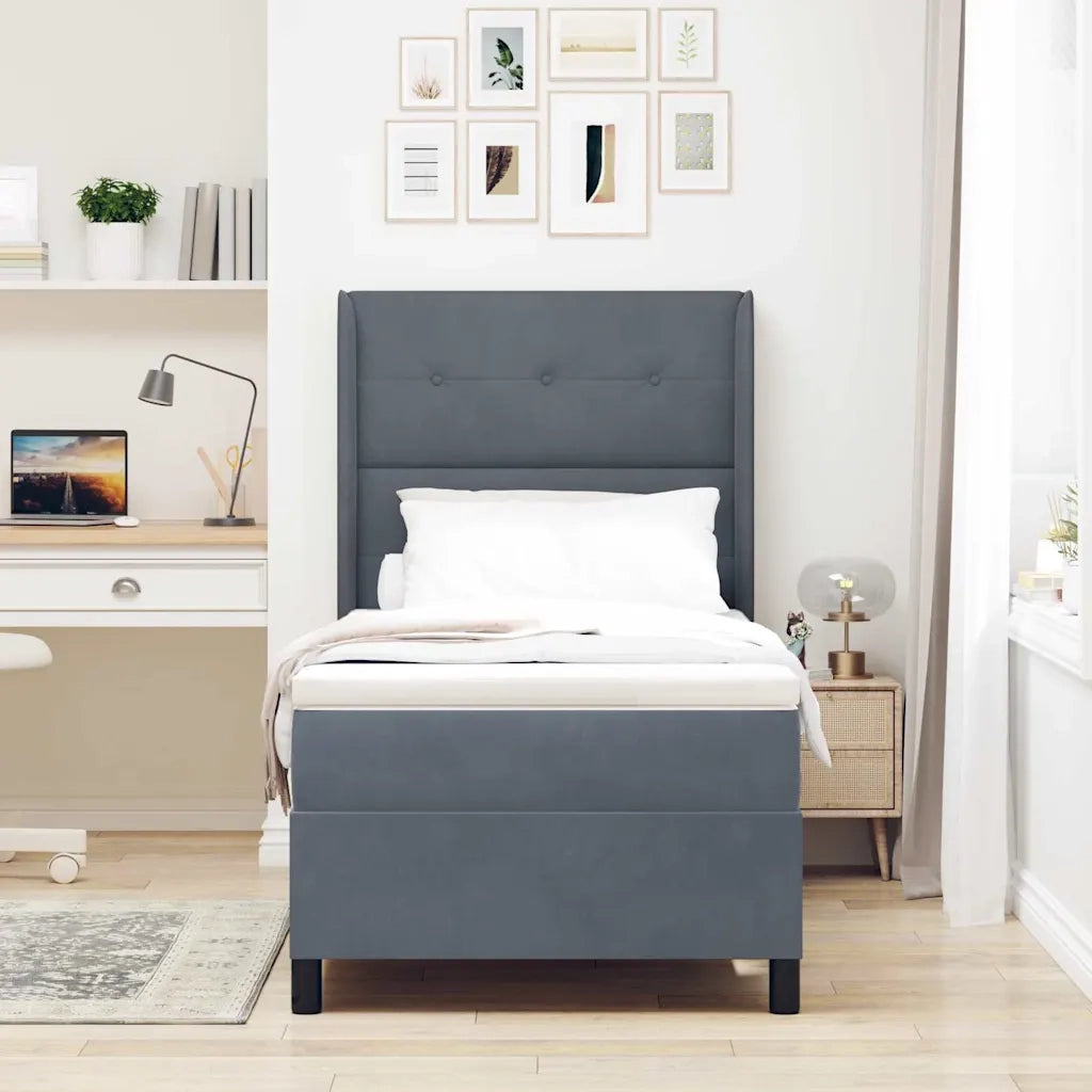 Letto a molle con materasso Grigio scuro 100 x 200 cm Velluto