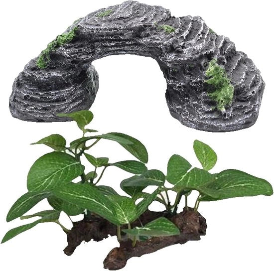 Pavillon di Piante Artificiali per Acquario in Plastica Verde (2 Pezzi) Decorazione per Acquario