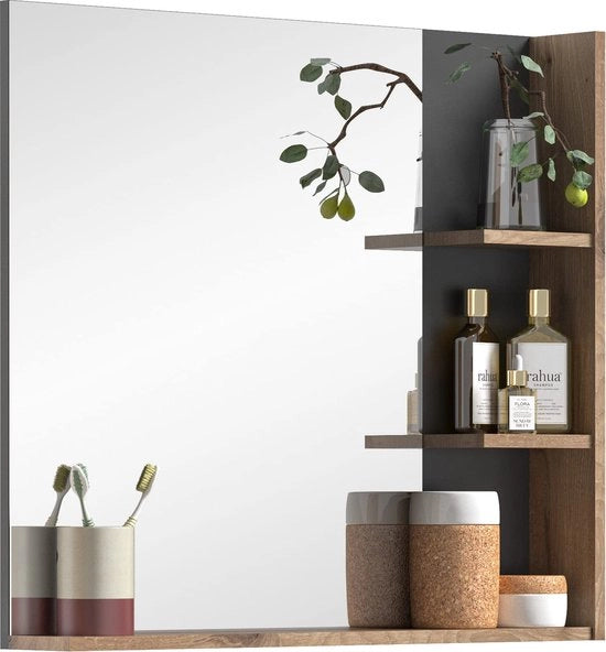 Specchio da bagno in legno - Modello X12B8719 - 73cm x 79cm - Replica Nox Eichen - Colore Basaltgrigio - Design Eterno