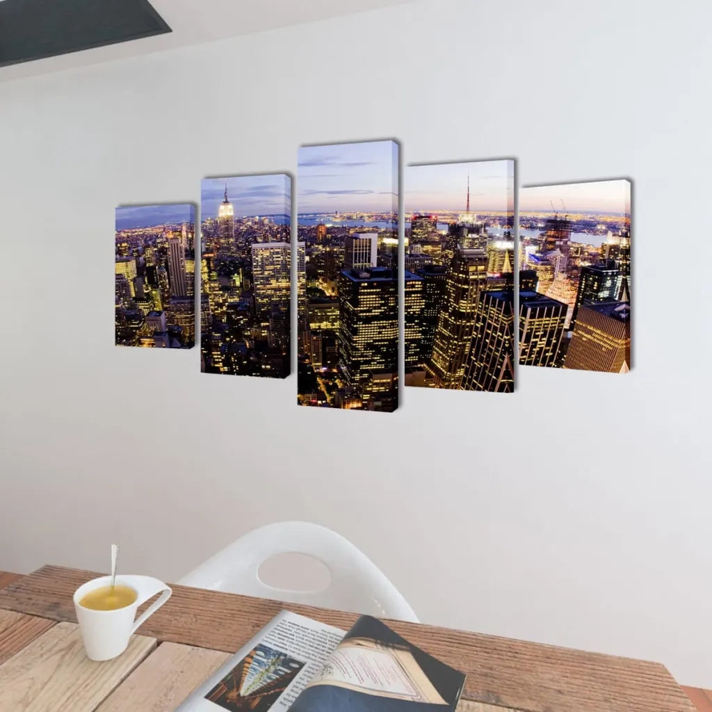 5 pz Set Stampa su Tela da Muro Vista dall'Alto su New York 200x100 cm CFW2979851
