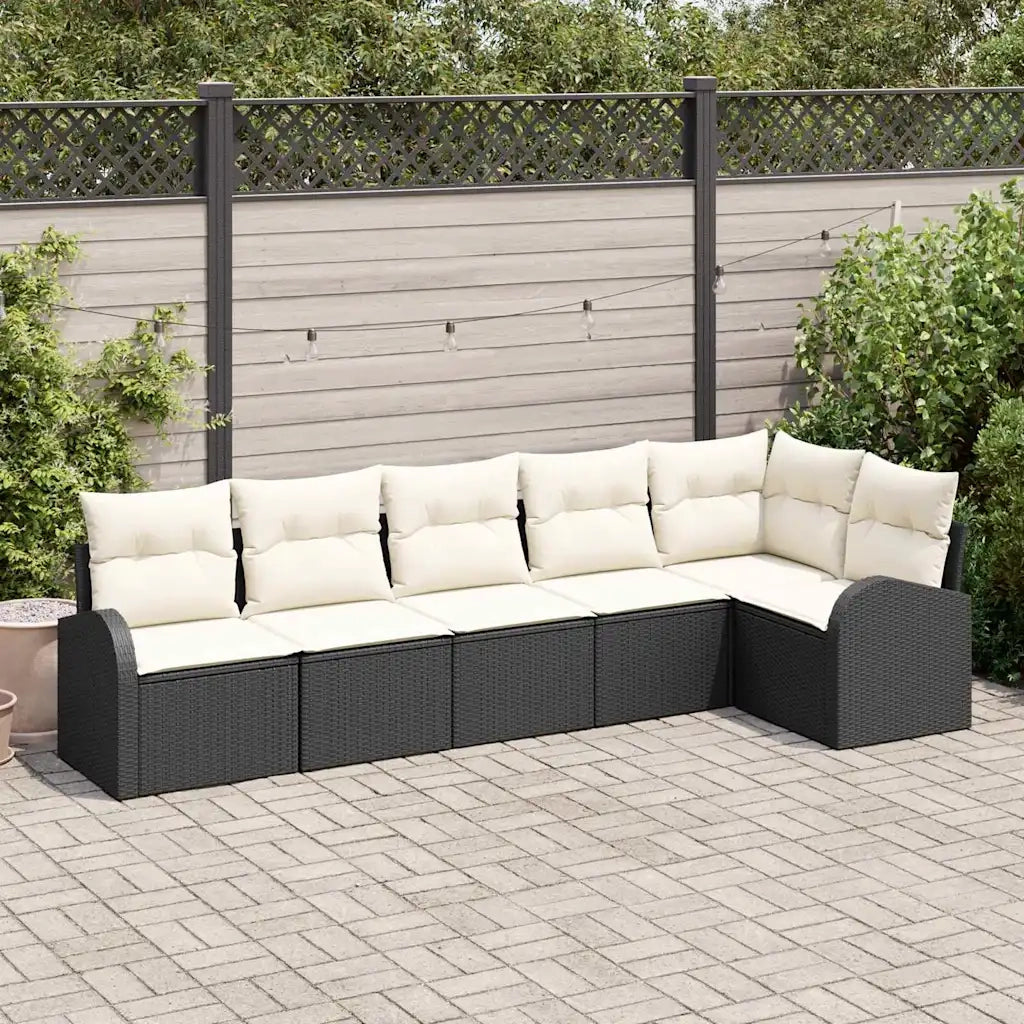 Set Divano da Giardino 6 pcs Nero e Bianco polyrattan