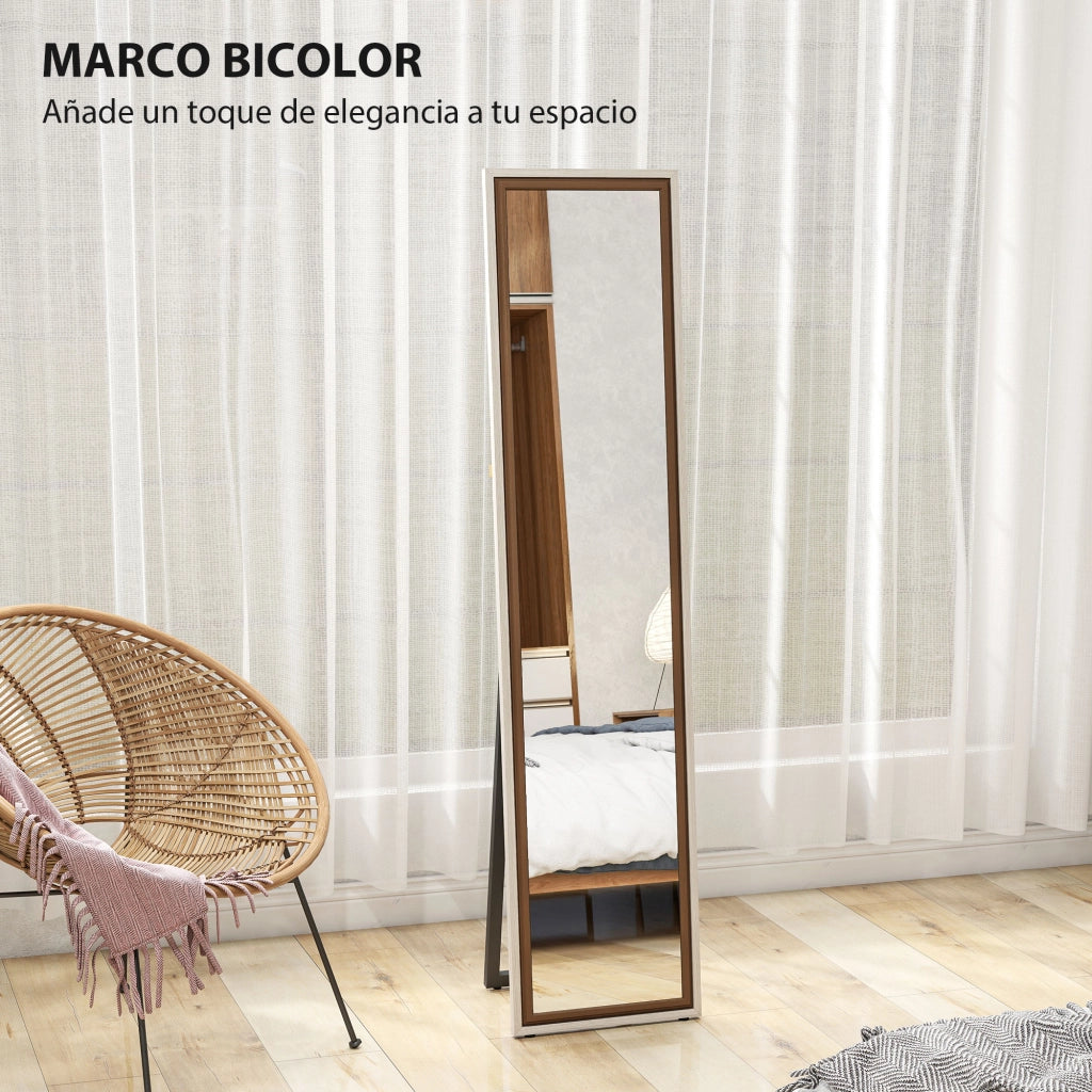 Specchio a Pieno Corpo ¨C Minimal ¨C Bianco e Marrone 157x37 cm