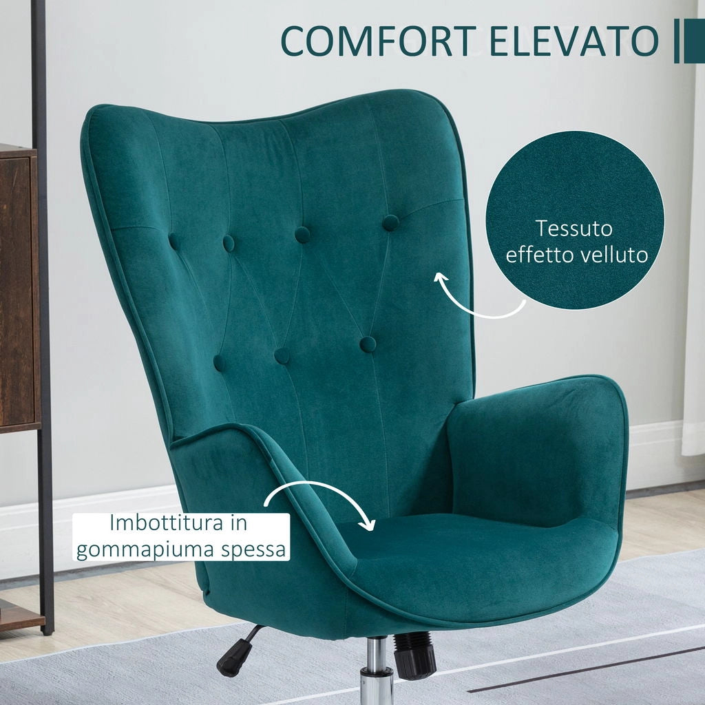 POLTRONA  IN VELLUTO GIREVOLE REGOLABILE 66X73X102-111CM COLORE BLU